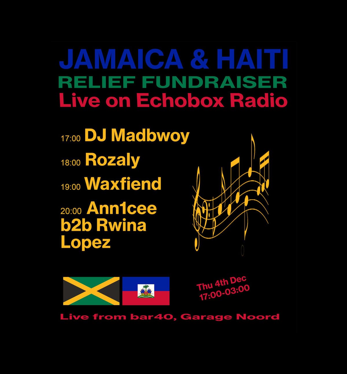 JAMAICA & HAITI RELIEF FUNDRAISER @Bar40